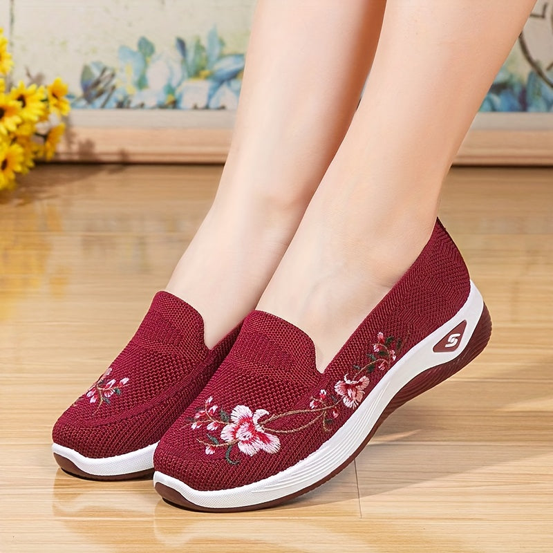 Zapatillas vintage de mujer con estampado floral, slip-on, transpirables, con malla anti-olor, color púrpura