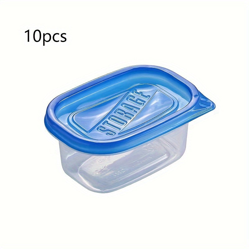10-Piece Reusable Clear Plastic Food Storage Containers with Blue Lids for Kitchen Snacks and Produce