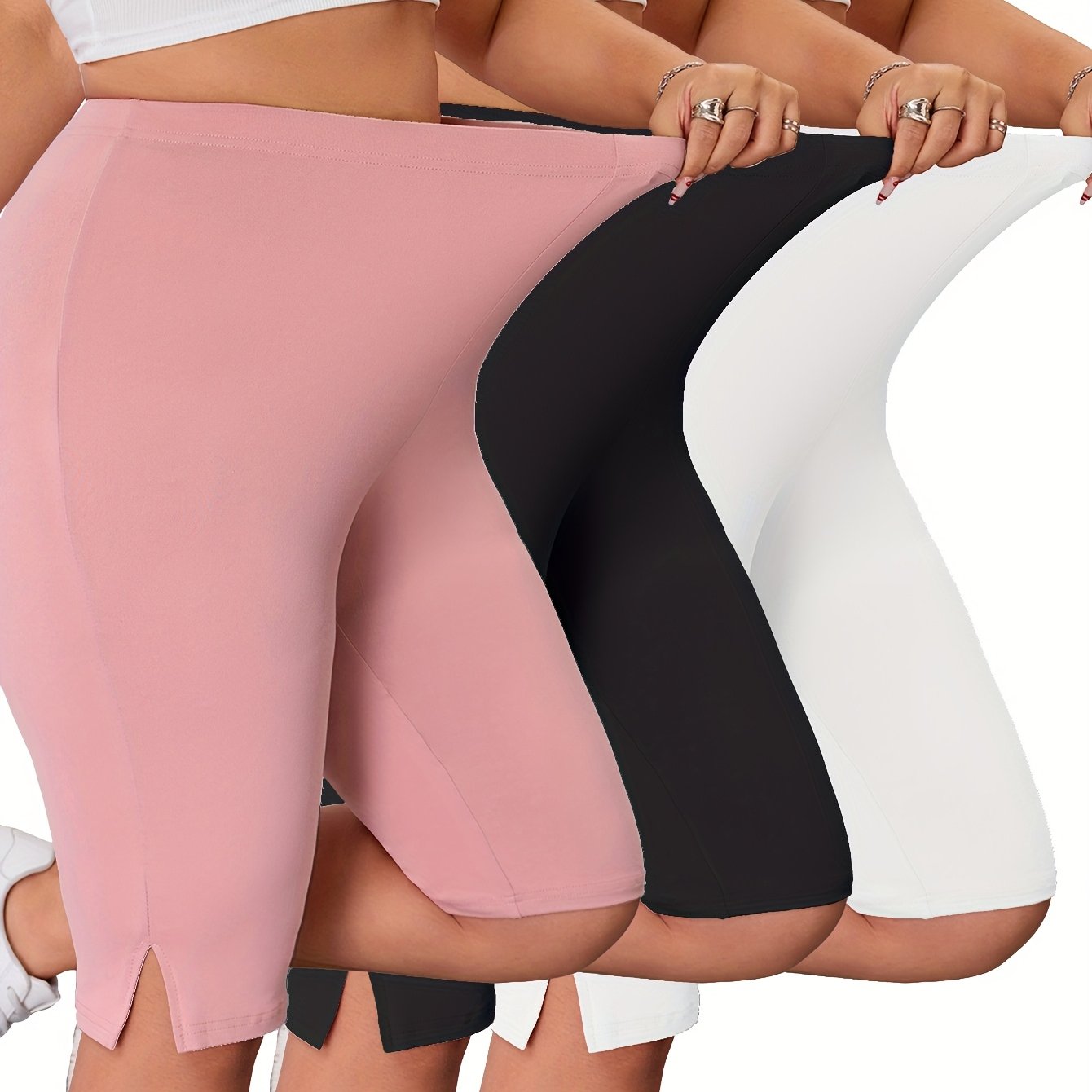 Women's Plus Size Stretch Polyester Split Hem Shorts Pack of 3