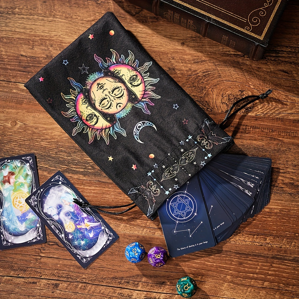Набор из 6 бархатных мешочков на шнурке с астрологическими и небесными узорами для хранения украшений и путешествий