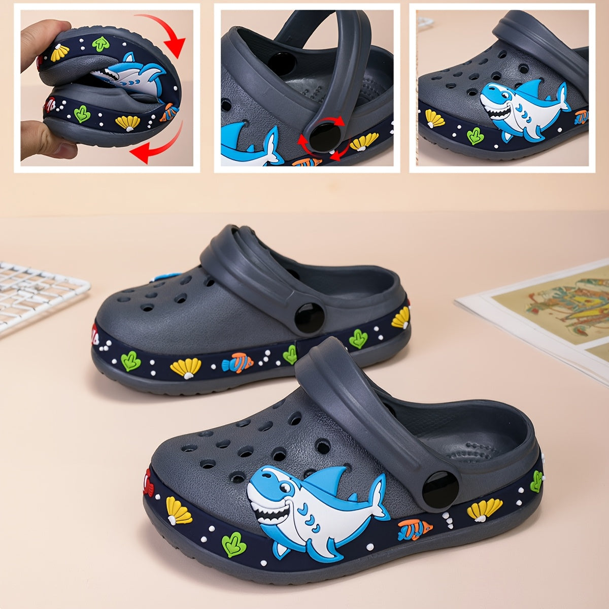 Kids EVA Clogs Lightweight Shark Beach Shoes for Boys and Girls