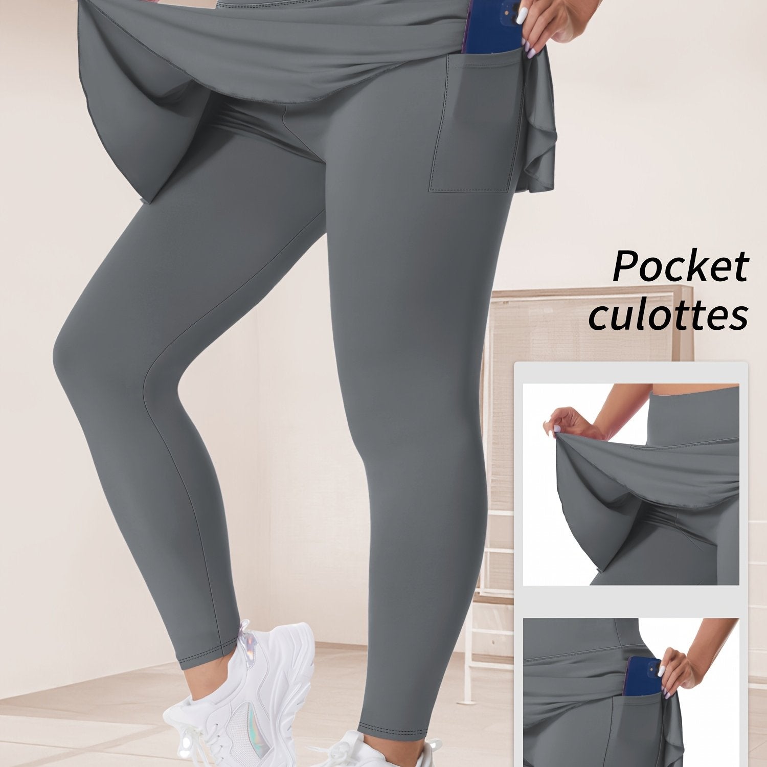 Women's Plus Size Solid High Rise Running Yoga Leggings with Pockets