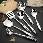 Six-Piece Stainless Steel Kitchen Utensil Set with Hollow Handles and Mirror Finish