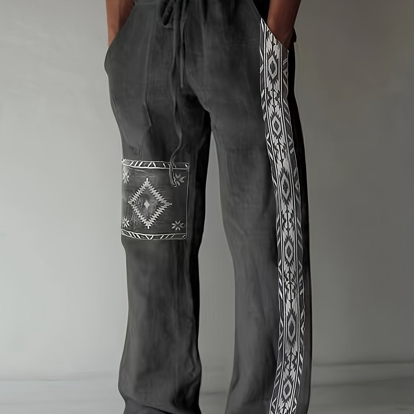 Men's Ethnic Casual Pants Cotton Polyester Geometric Pattern Drawstring Waist Regular Fit Spring Fall