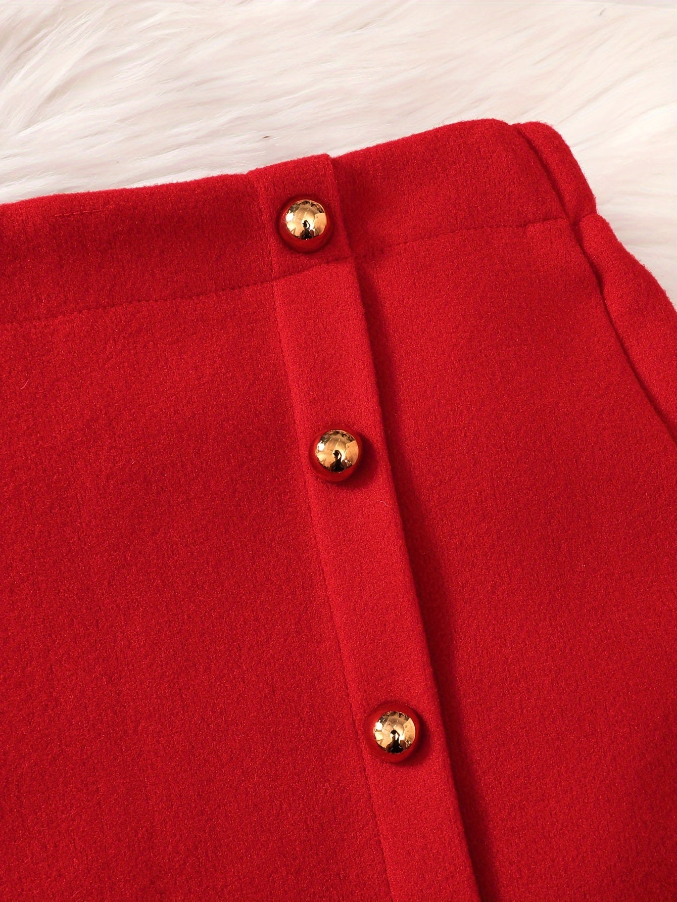 Girls Tween Chinese Style Fitted Short Skirt Set with Red Coat and Beret for Fall Winter