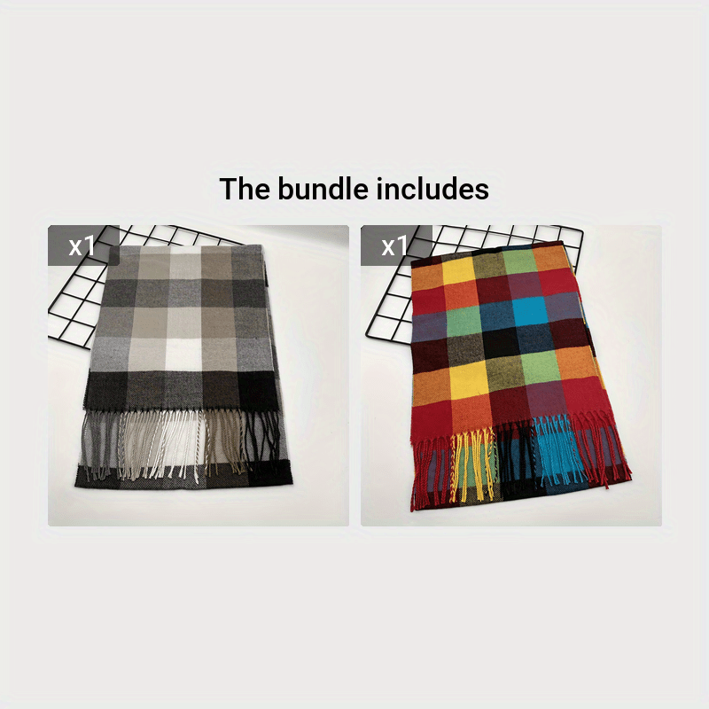 Plush Plaid Scarf Cozy Faux Fleece Warm Autumn Winter Accessory