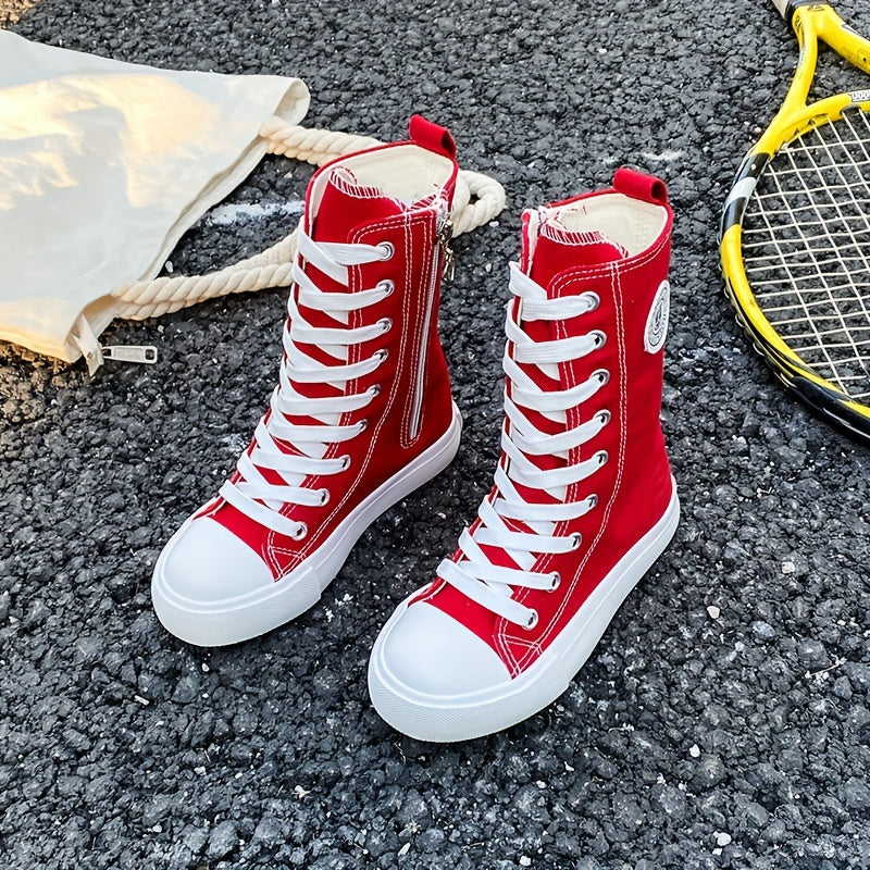 Kids' High-Top Canvas Sneakers for Boys and Girls Breathable Soft Sole Vintage Lace-Up