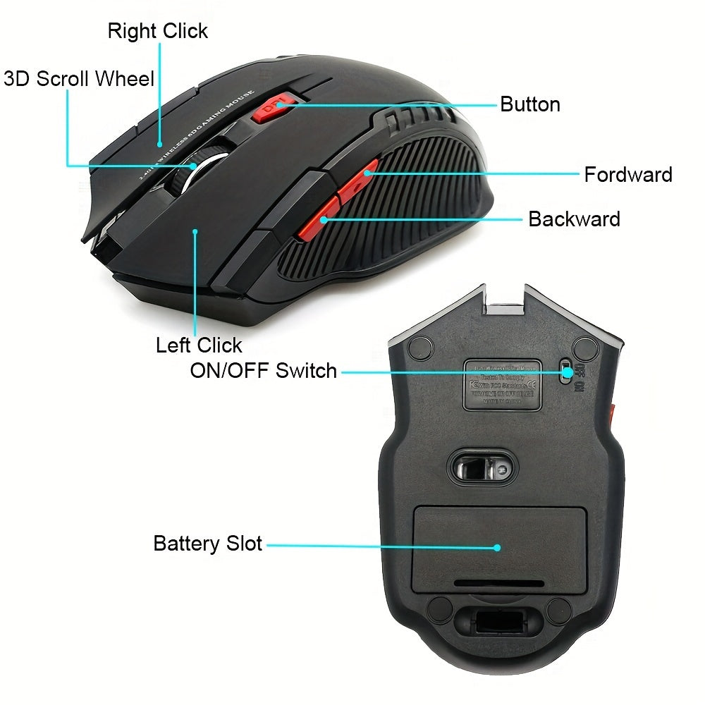 Wireless Gaming Mouse with 6 Programmable Buttons and Optical Sensor for PC and Laptop