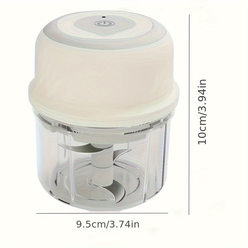 Electric Vegetable and Fruit Grinder 250ml USB Rechargeable Transparent Chamber White