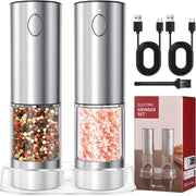 Set of 2 stainless steel electric grinders with LED light USB-C rechargeable battery kitchen grinding tool