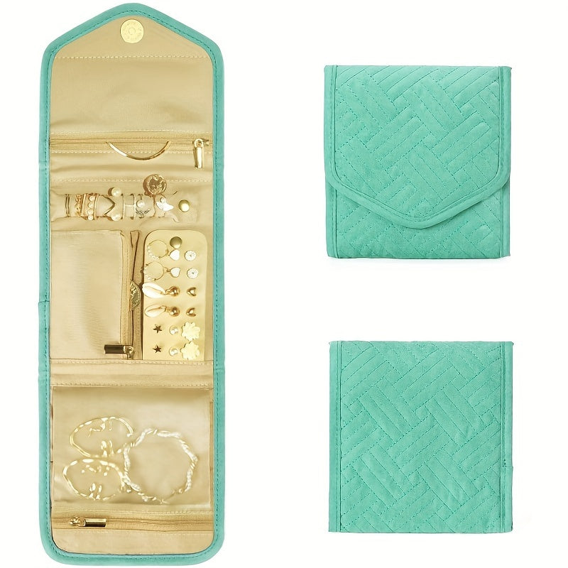 Zargarlik va makiyaj uchun ko'p bo'limli, suv o'tkazmaydigan zamonaviy tashkilotchisi, sayohat va uyda saqlash uchun ideal. Pushti, qora va cyan ranglarda mavjud. Mustahkam polyester materialidan tayyorlangan.