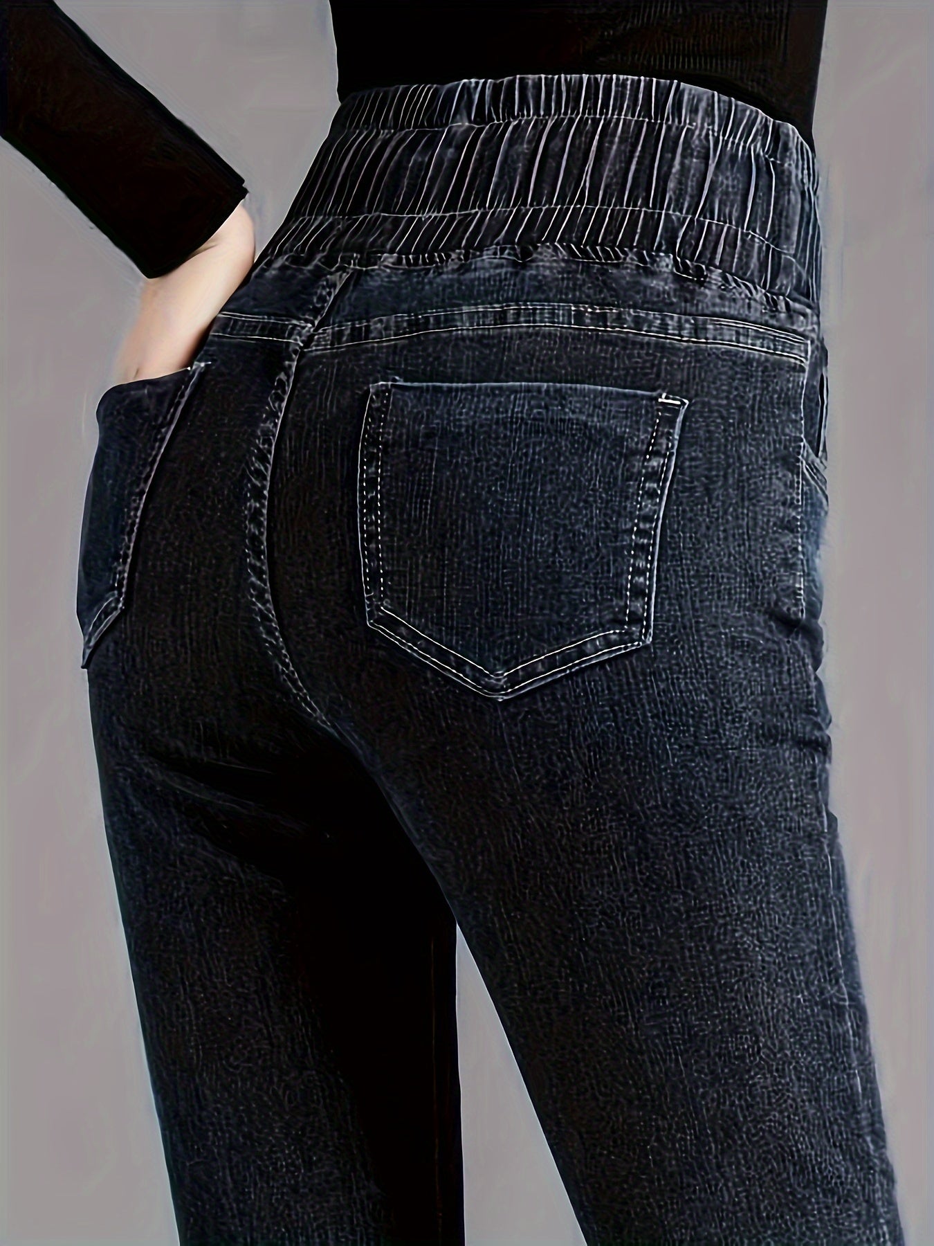 Women's Plus Size High-Waist Stretch Denim Jeans Dark Blue Slim Fit Casual All-Season