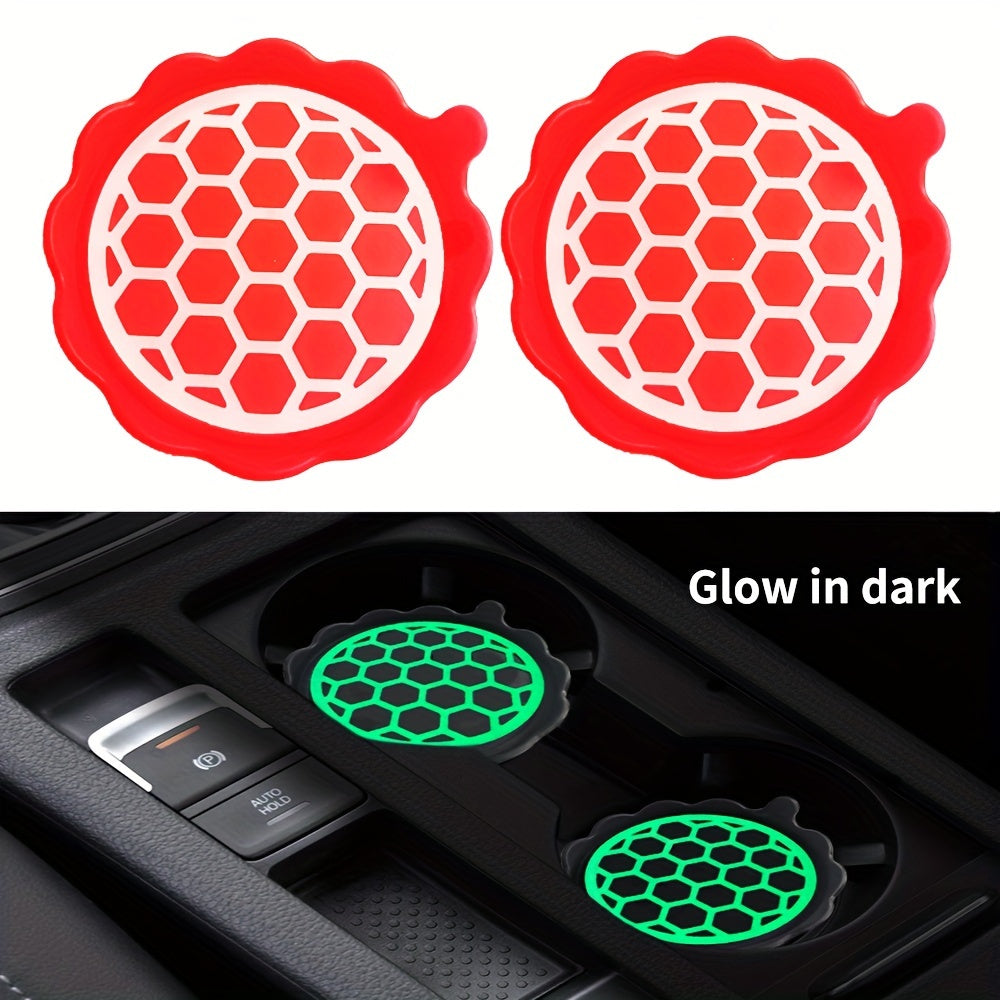 2pcs Glow-in-the-Dark Silicone Car Coasters Waterproof Non-Slip Cup Holder Inserts