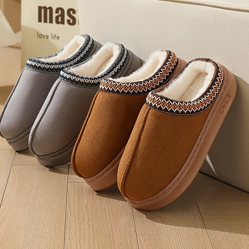 Unisex Plush Fleece-Lined Cozy Winter Slippers Non-Slip Indoor Outdoor