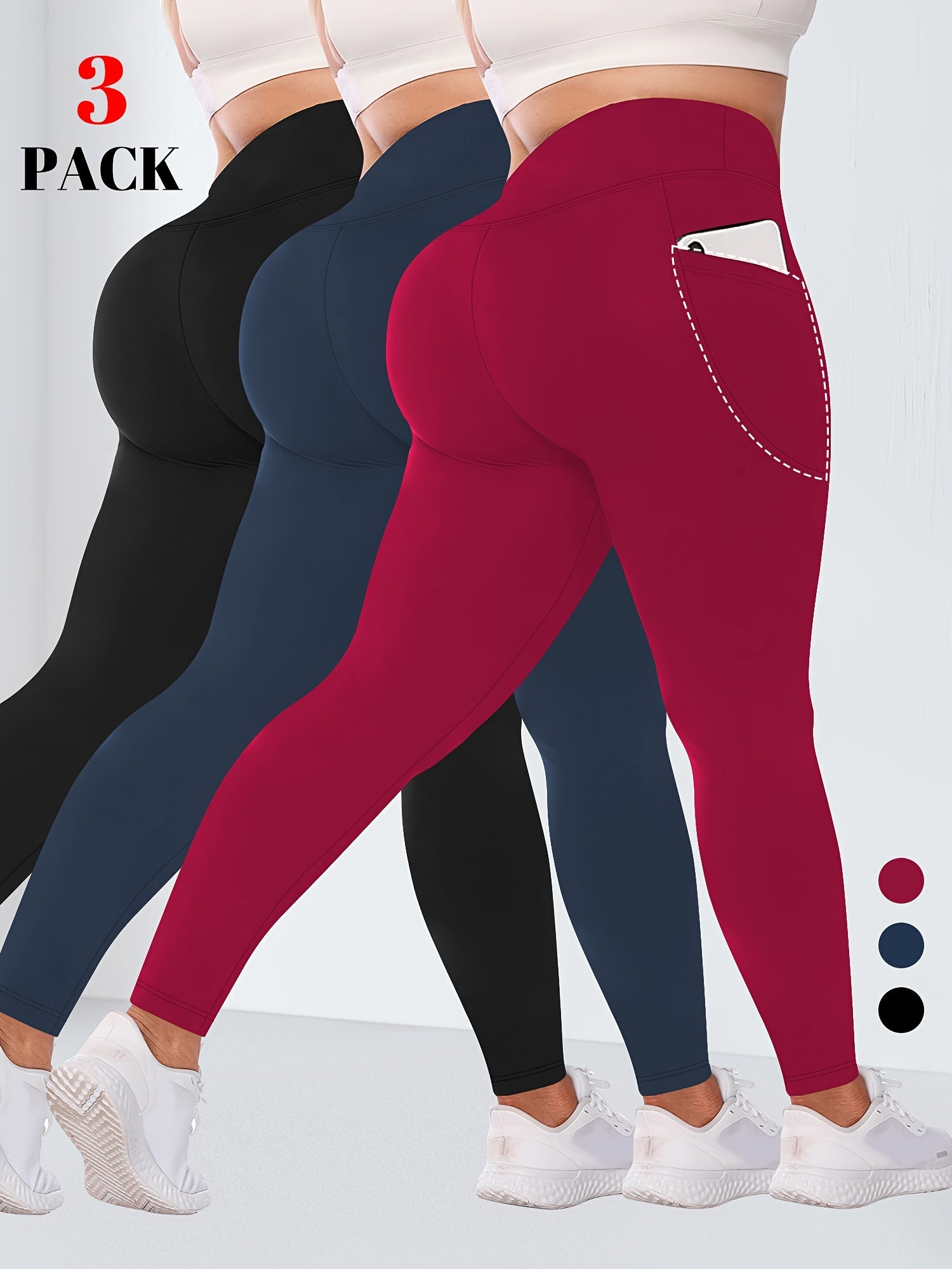 Women High Waist Tummy Control Yoga Leggings with Pockets Black 9/10 Length