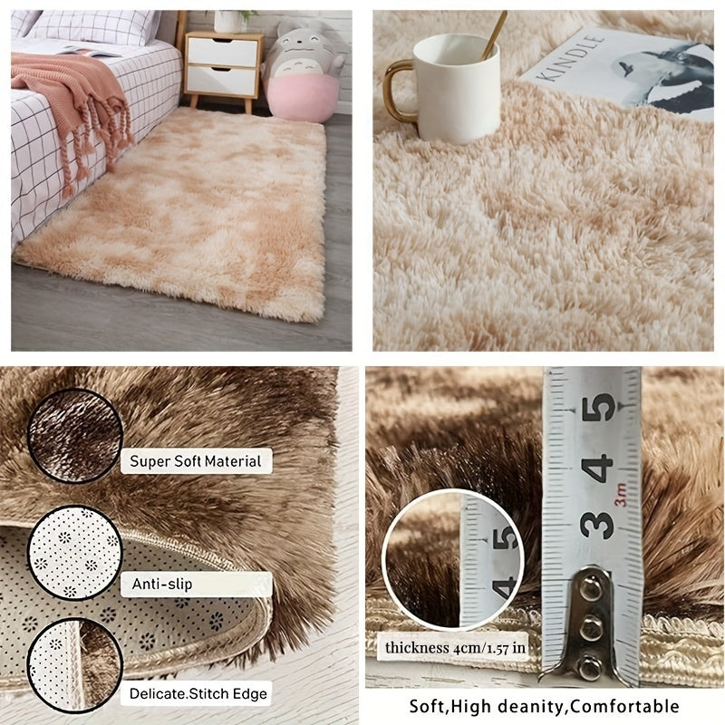 Beige Shaggy Area Rug with Non-Slip Backing for Bedroom Living Room Decor