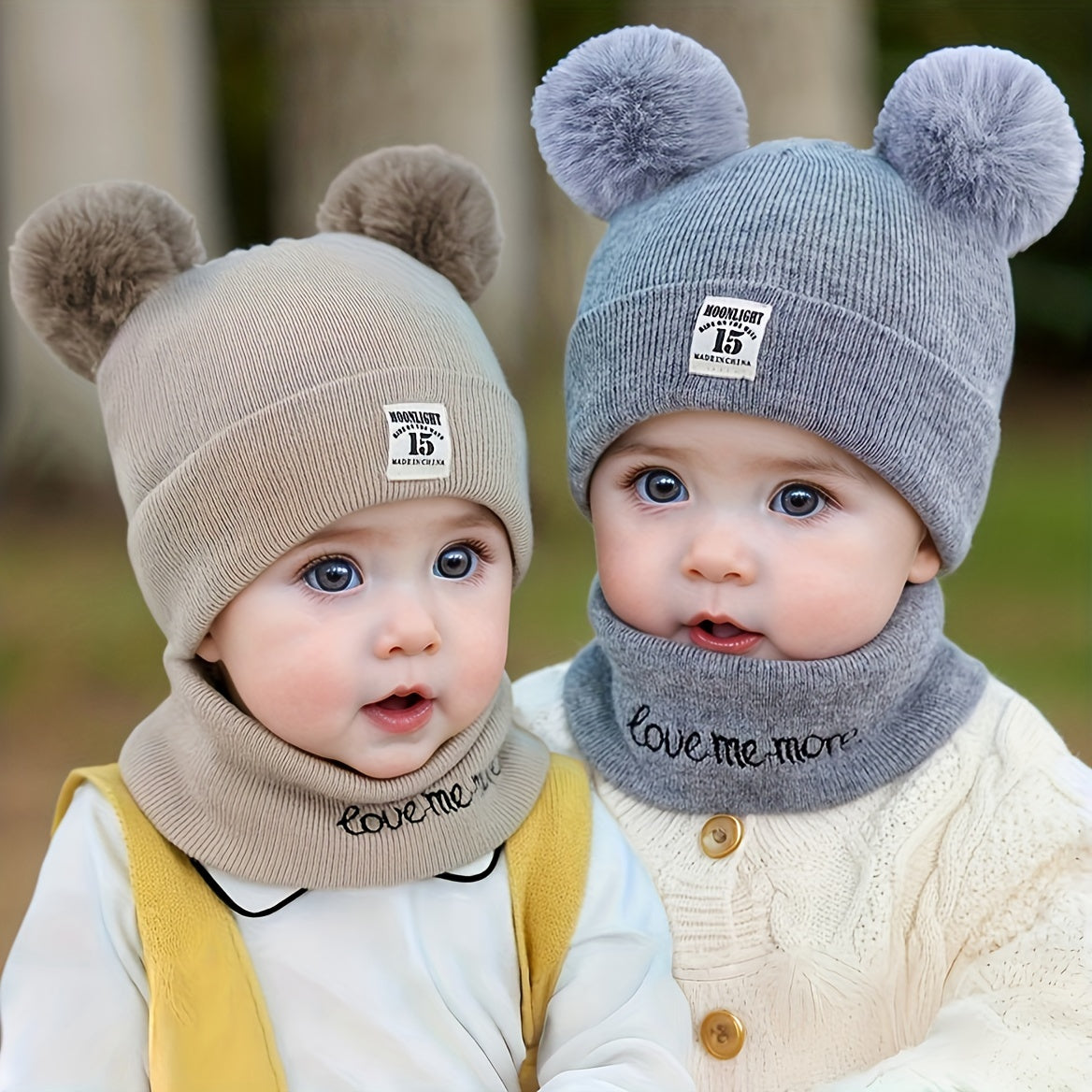 Infant Knitted Beanie and Scarf Set with Pom Pom and Alphabet Design for Fall Winter