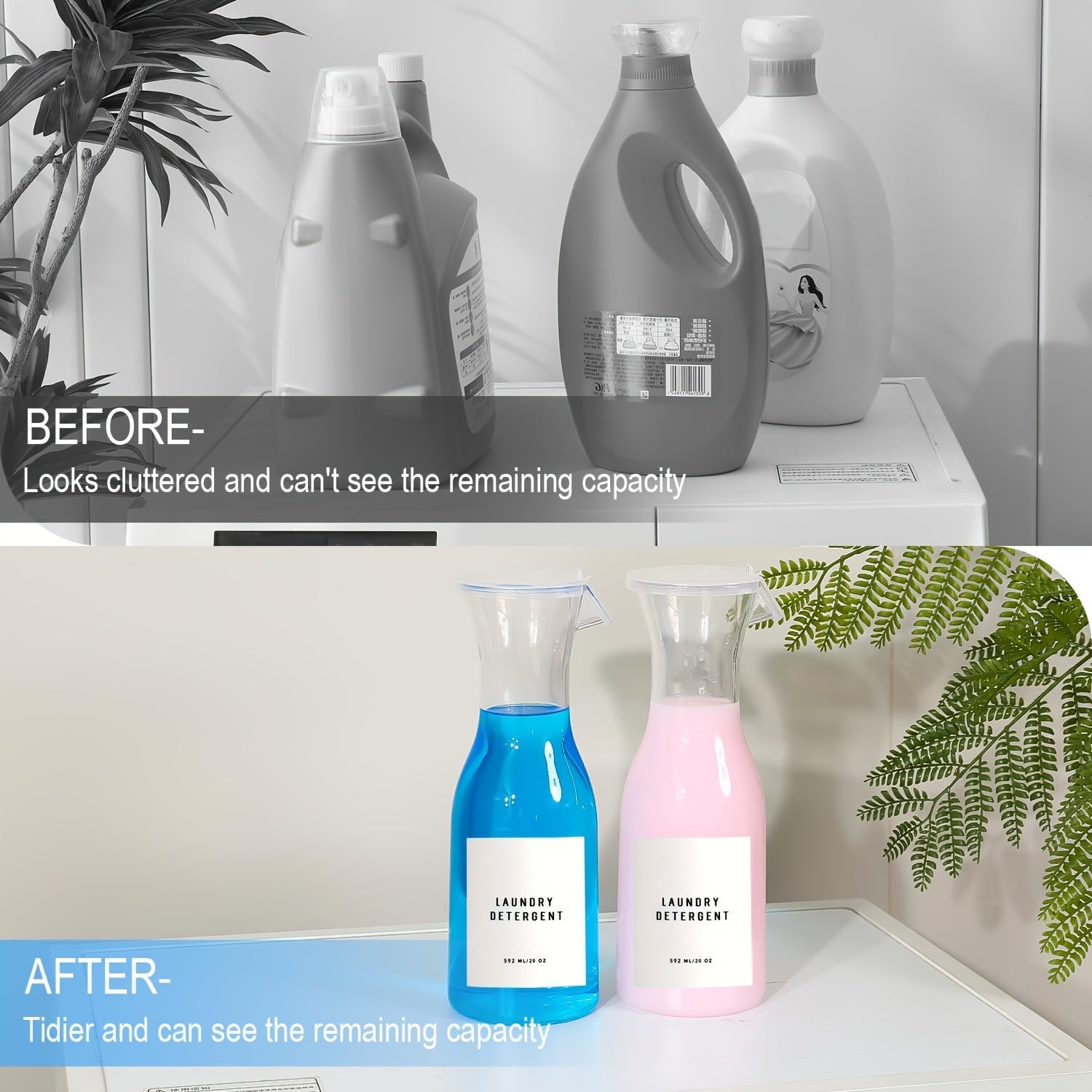 Set of 2 20oz Plastic Laundry Detergent Dispensers for Liquid Soap and Fabric Softener