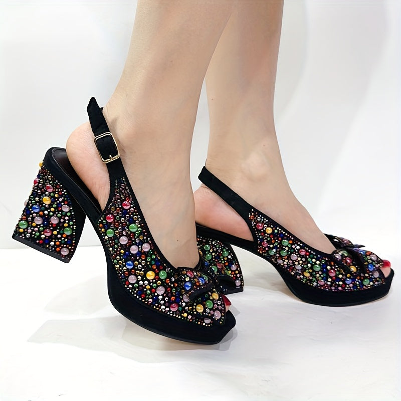 Women's Green High Heels Summer Party Shoes with Diamond Design for Weddings