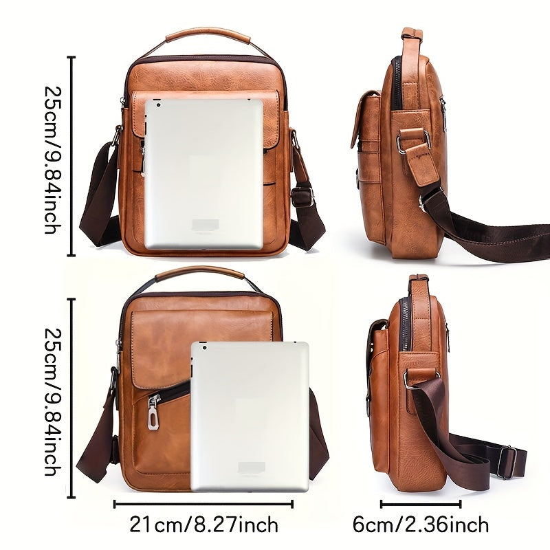 Men's Large Capacity Crossbody Bag with Adjustable Strap Multi-Pocket Durable Solid Color for Daily Commute and Travel