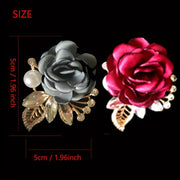 Metal Flower Brooch Pin with Rhinestones and Pearl Details Red and Grey Rose Design Gift Box Fashion Accessory