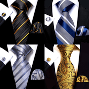 Men's Striped Necktie Cufflink Handkerchief Set for Business and Gifting