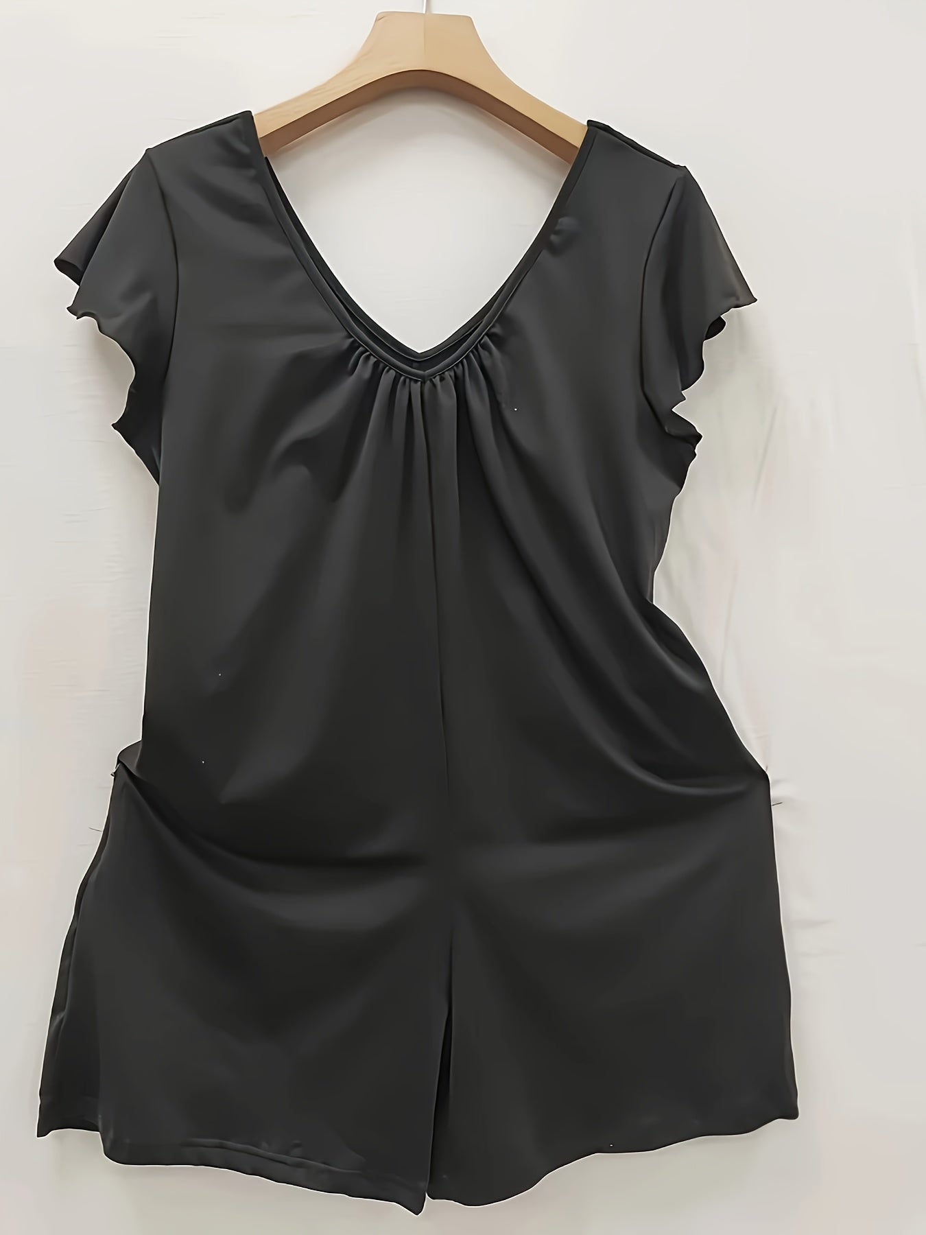 Plus Size Black Summer Jumpsuit Breathable Fabric Flared Legs Pockets