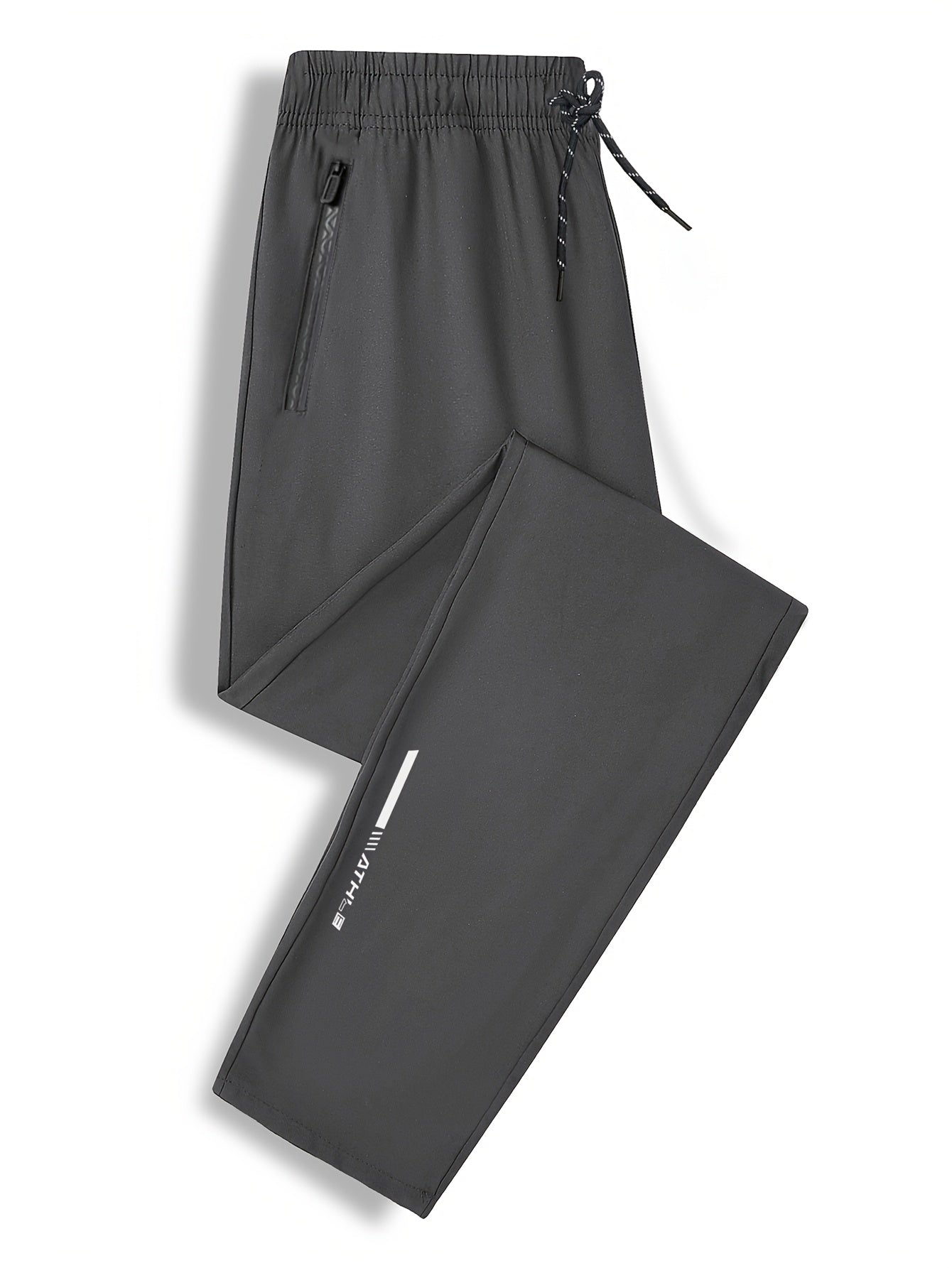 Men's Loose Fit Polyester Athletic Pants Breathable Quick-Drying Zipper Pattern for Running and Fitness