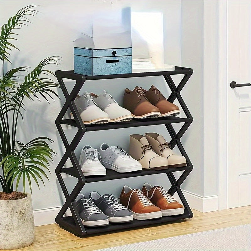 Black Metal Shoe Rack 4-Tier X-Shaped Organizer for Entryway and Living Room