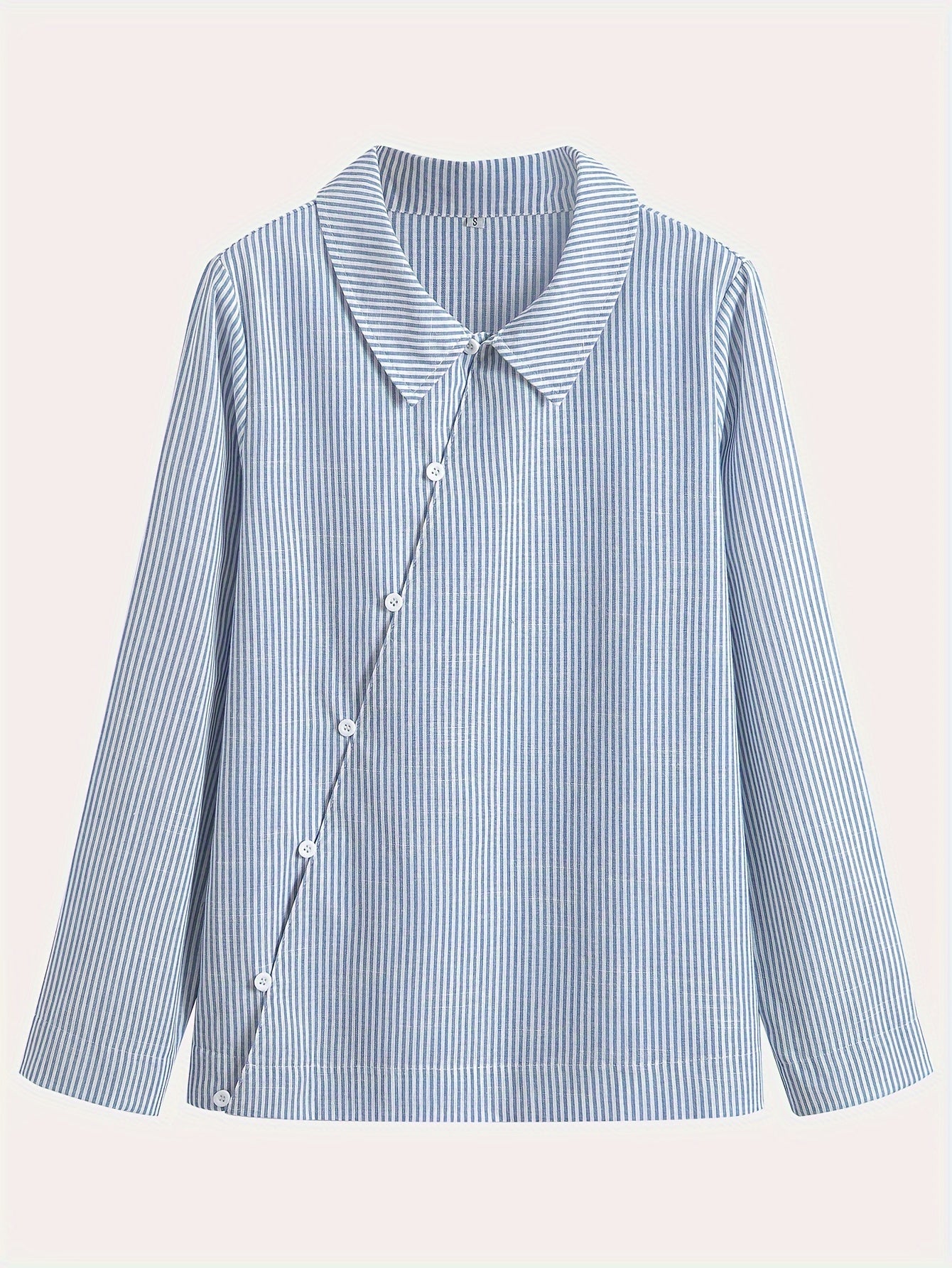 Women's Cotton Striped Casual Shirt with Lapel Collar, Loose Fit, Button Front