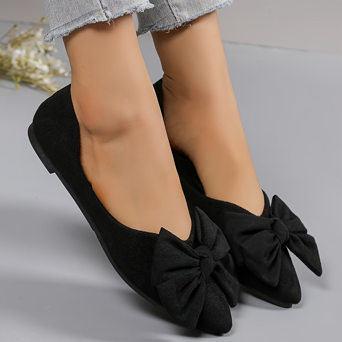 Women's All-Season Solid Color Bow Flat Shoes Comfortable Fabric Rubber Sole