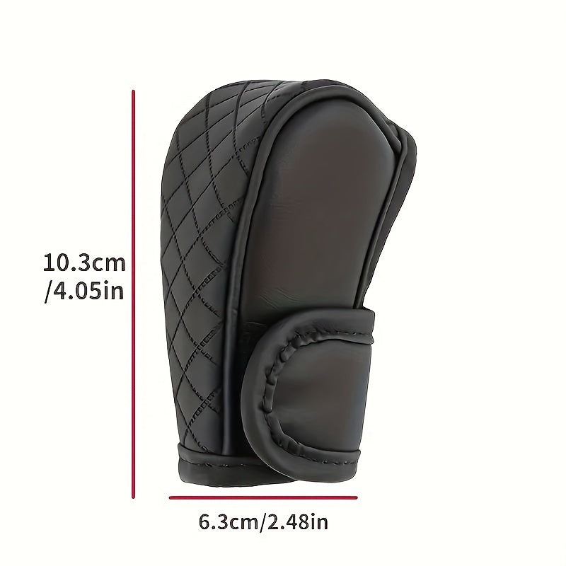 Black PU Leather Gear Shift Knob Cover Non-Slip Diamond Stitch