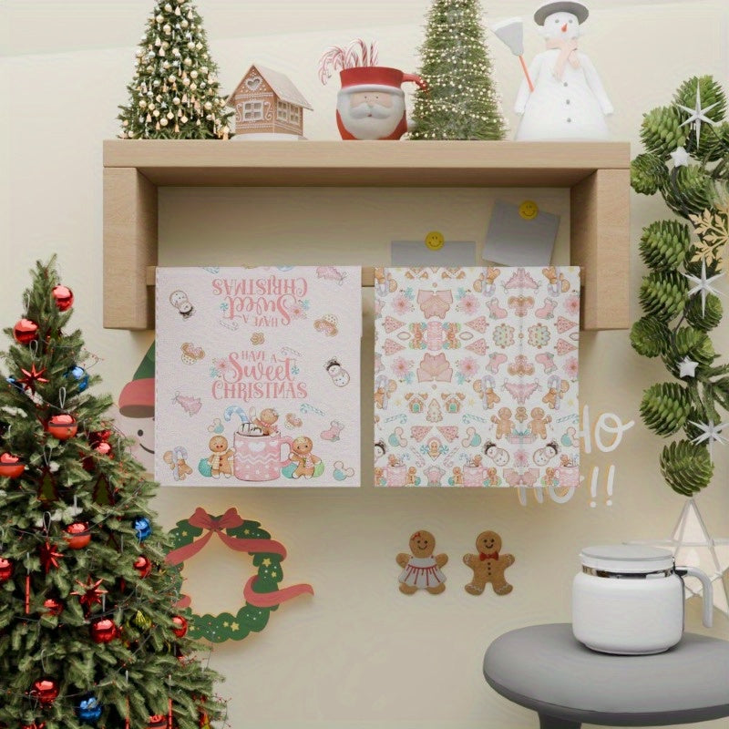 Получите два куска подарочных новогодних кухонных полотенец размером 18*26 дюймов с веселыми мотивами пряников и зимы для украшения кухни на Рождество.