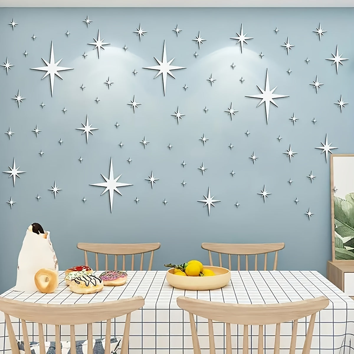 82 Pieces 3D Acrylic Mirror Wall Decals Star and Moon Self-Adhesive Stickers for Living Rooms and Bedrooms in Silver or Gold