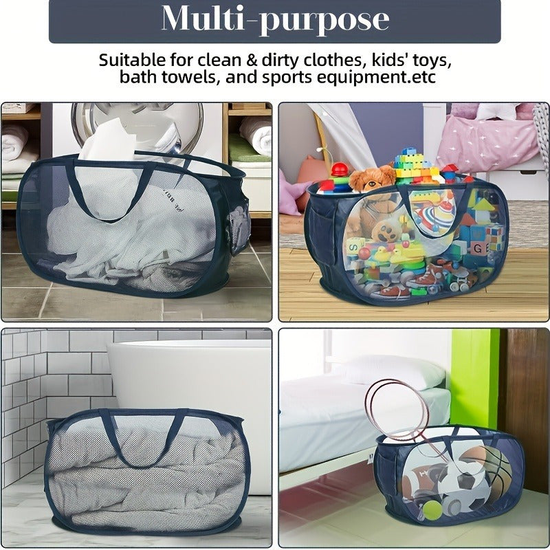 Foldable Mesh Laundry Basket with Handles for Clothes and Toys Storage