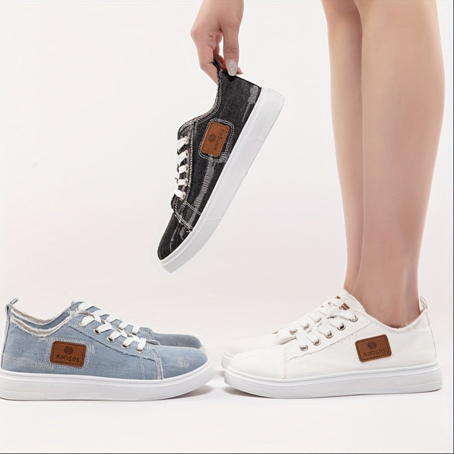 Women’s White Brown Low-Top Sneakers Breathable Casual Shoes