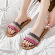 Women's Colorblock Linen Slip-On House Slippers Lightweight Breathable