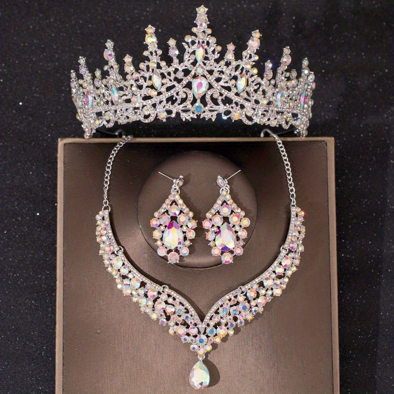 3 ta kumush kristalli to'y zargarlik buyumlari, taqilgan taqinchoqlar, taqinchoqlar, tiara, soch aksessuarlari to'plami