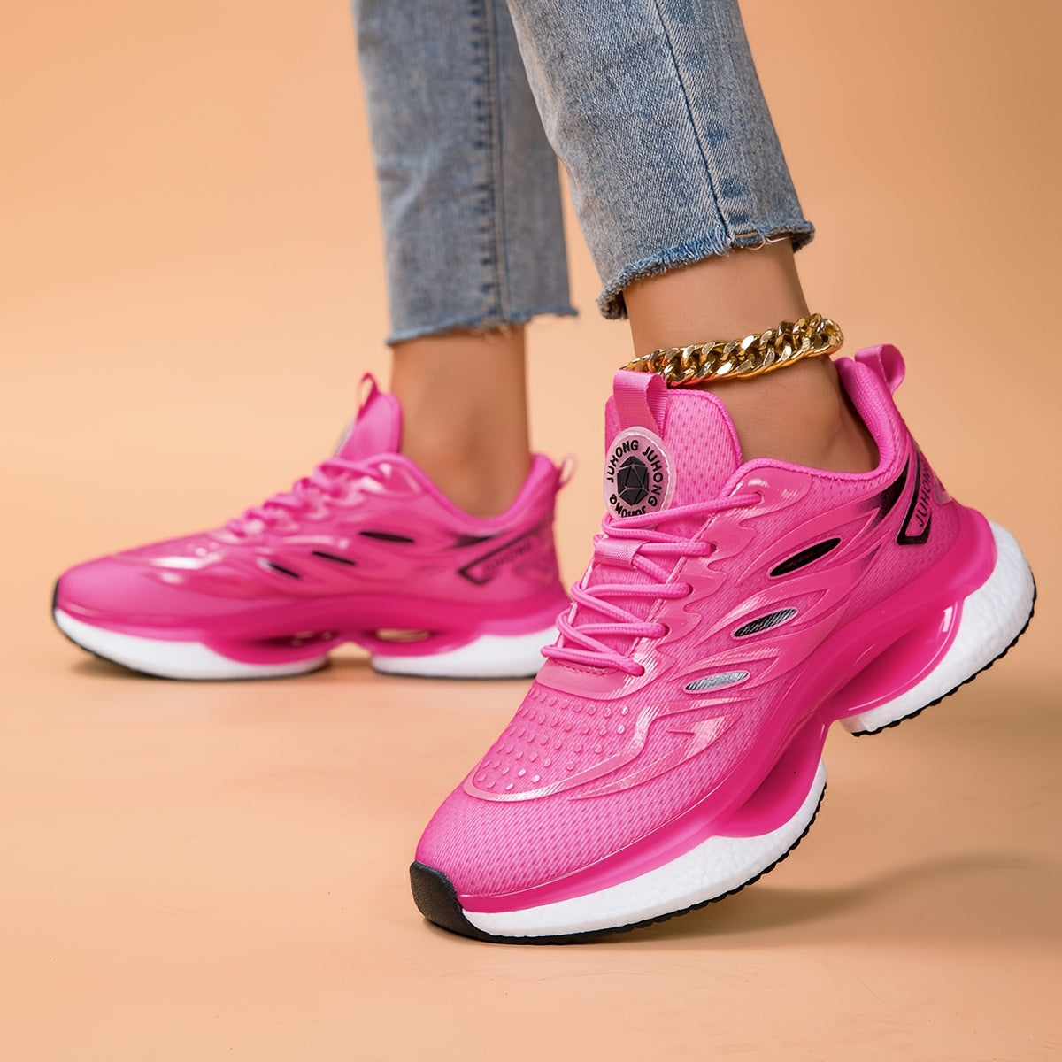 Women's Mesh Running Shoes Pink Breathable Non-Slip Cushioned Trainers