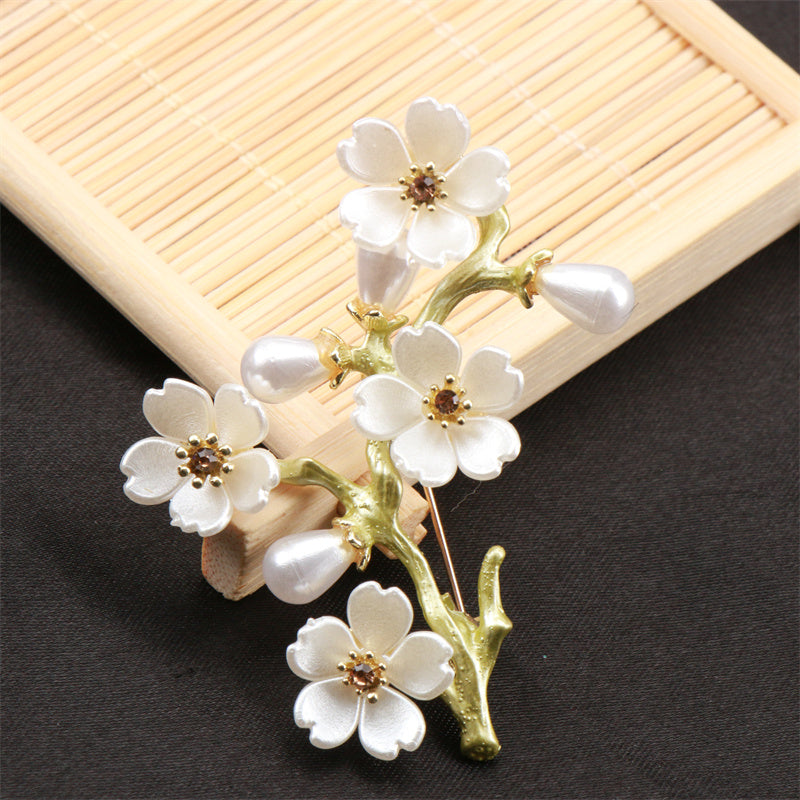 Enamel Floral Branch Brooch Alloy Pin Elegant Gift for Women