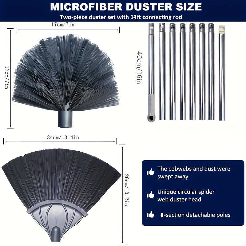 2-in-1 Window Cleaning Brush Set with Extendable 317cm Stainless Steel Pole