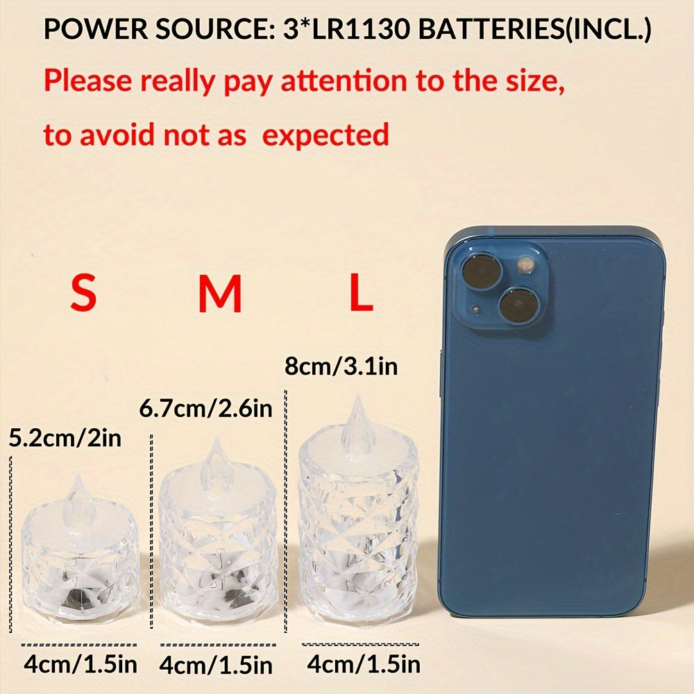 Set of 3 Crystal Pattern LED Flameless Tea Candle Lights for Home Decor Weddings Parties and Festivals