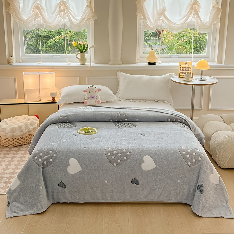 Luxurious Ultra-Soft Snowflake Velvet Throw Blanket for Couch Bed Camping in Love Gray