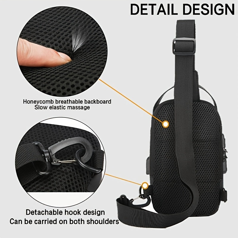 Men's Waterproof Oxford Crossbody Bag with Phone Pocket for Daily Commute and Motorcycle Use