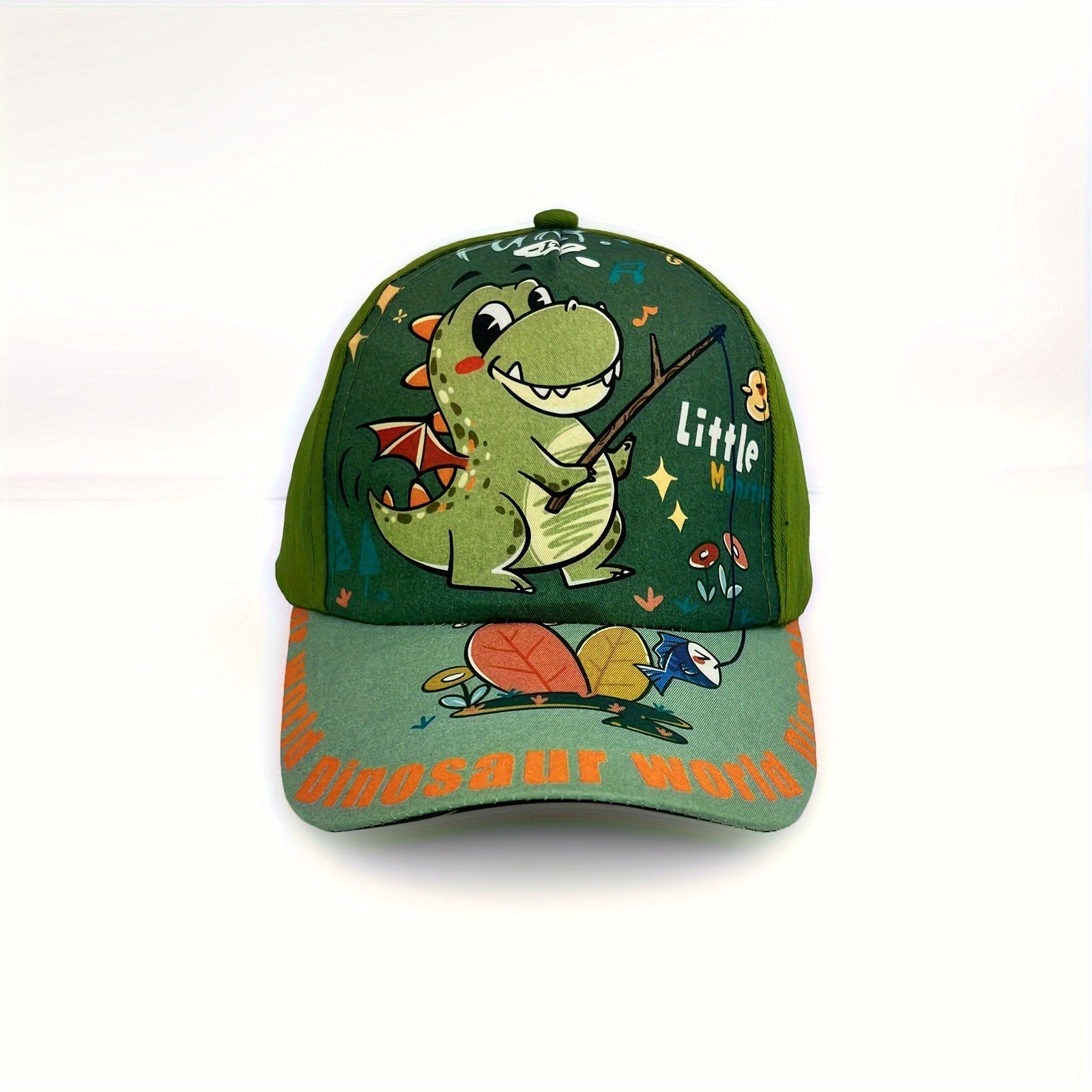 Kids Adjustable Cartoon Dinosaur Print Baseball Cap Lightweight All-Season Fitted for Boys and Girls
