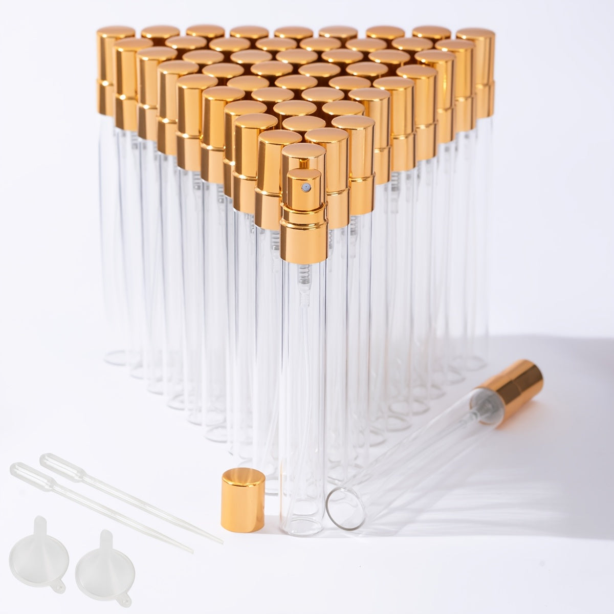 50 Transparent Glass Perfume Bottles with Spray Tops for Decanting 5ml and 10ml