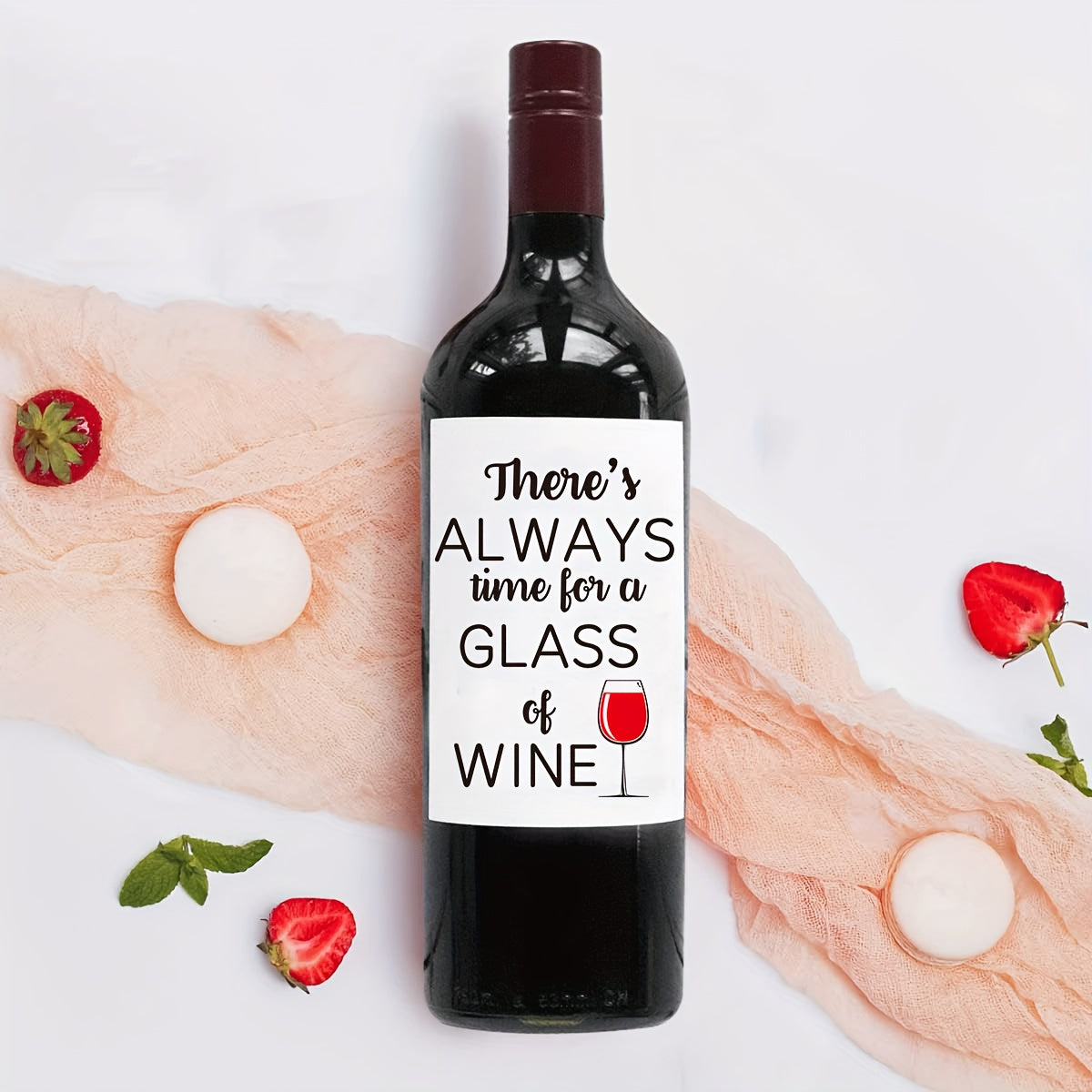 Set of 2 Wine Labels "There's Always Time for a Glass of Wine" Gift for Wine Lovers and Friends