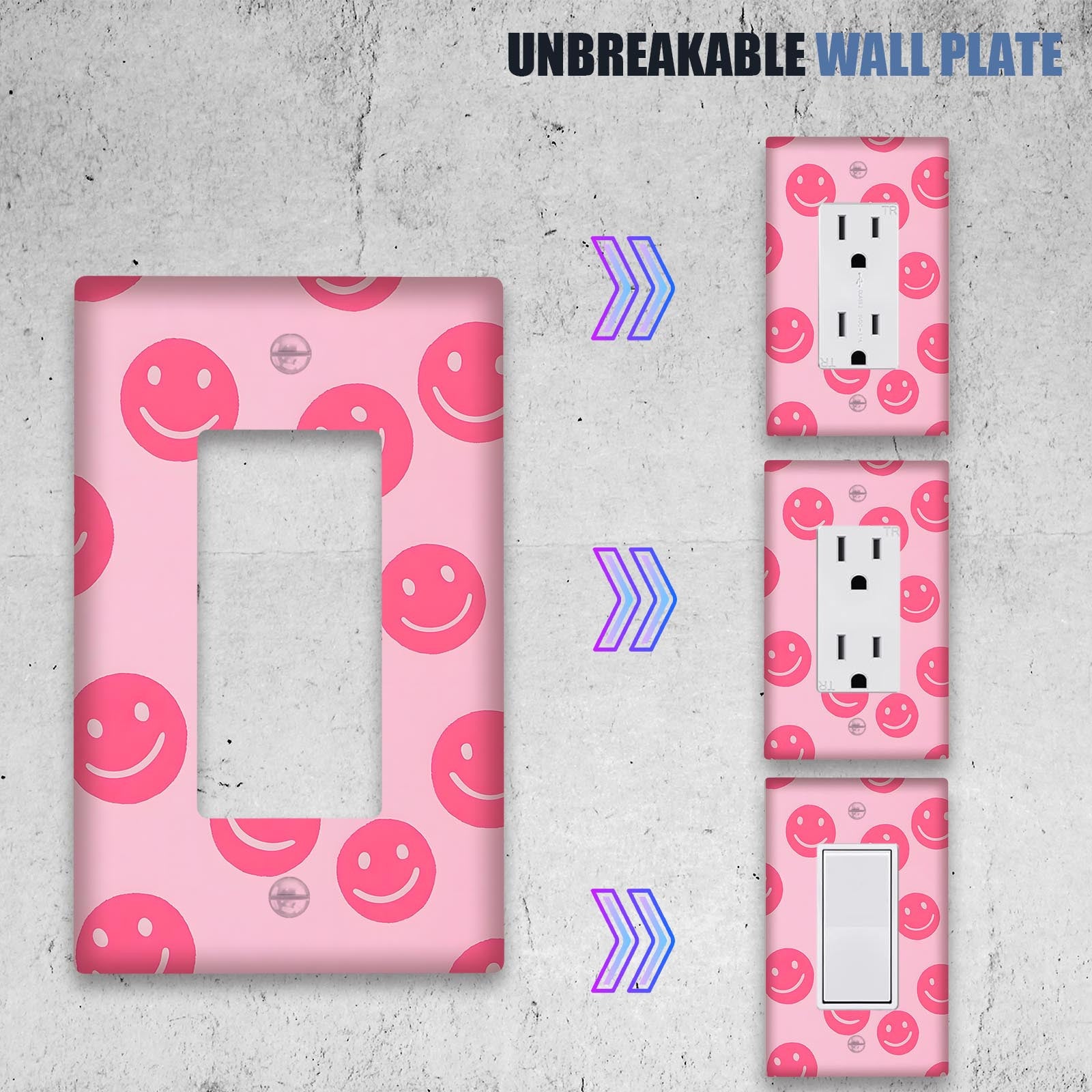 Pink Smile Face Wall Plate Cover Decorative Light Switch Outlet Panel for Bedroom or Kitchen