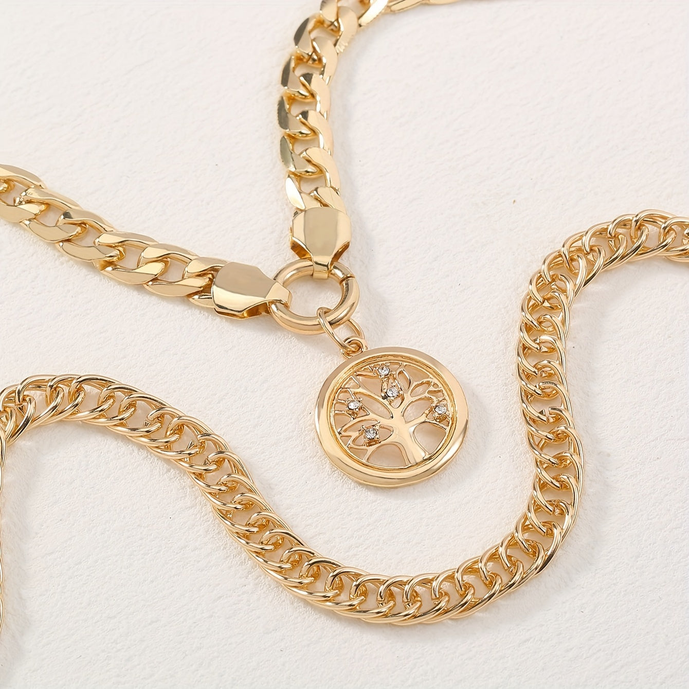 2 ta inlaylangan zirconia hayot daraxti pandant zanjirli klassik kubalik zanjir bilan, ayollar uchun qalin aksessuarlar