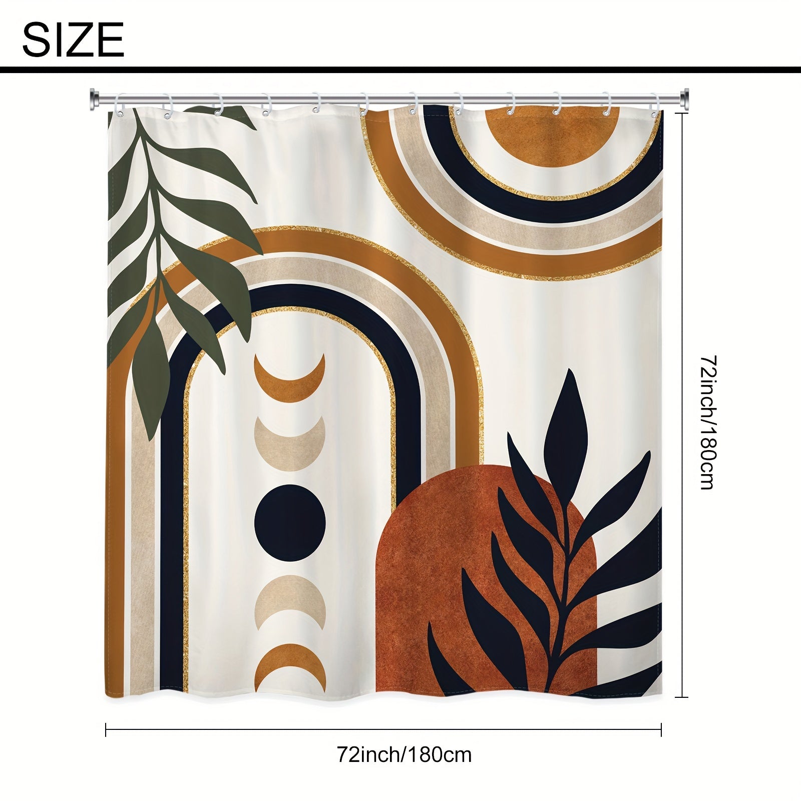 Boho Shower Curtain Waterproof Polyester with Abstract Moon Phase Design 12 Hooks Included